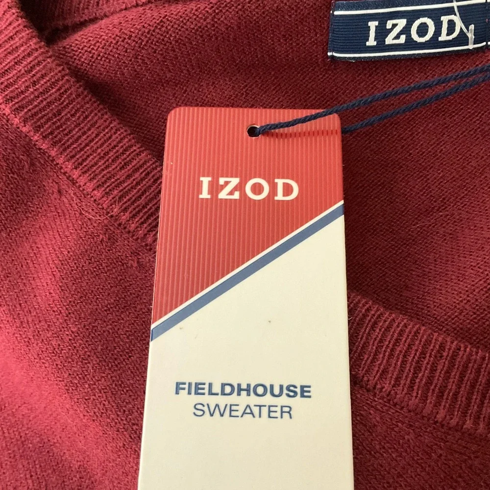 IZOD‎ Fieldhouse Sweater Vest Mens Sz L Red V-Neck Wool Blend Pullover Knit NEW